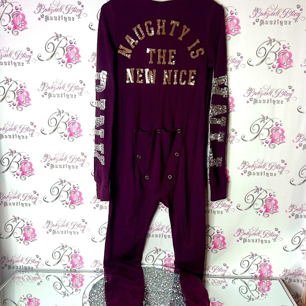 Victoria secret pink onesie Naughty is the New Nice sequins embroidered 2016